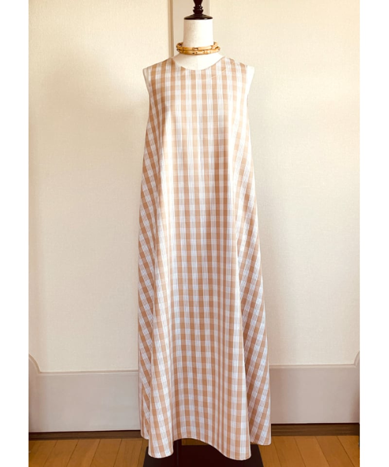 新品未使用】NOMAE チェックバックリボンロングワンピース ベージュ