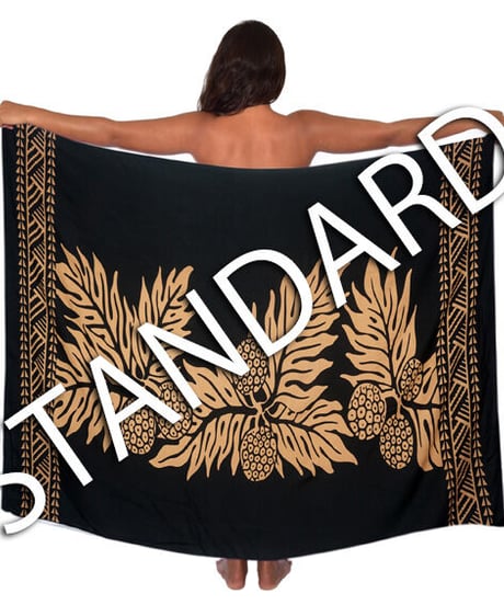 Hawai'ian Pareo   ULU  BREADFRUIT W/BORDER   BLACK HAZEL  HNLS03584-8490