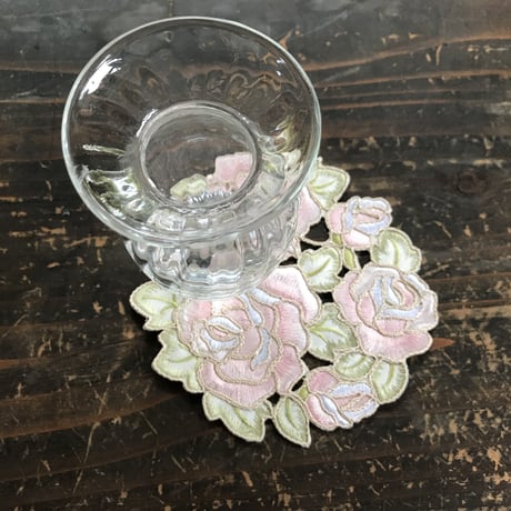 ローズ刺繍コースター3枚セット