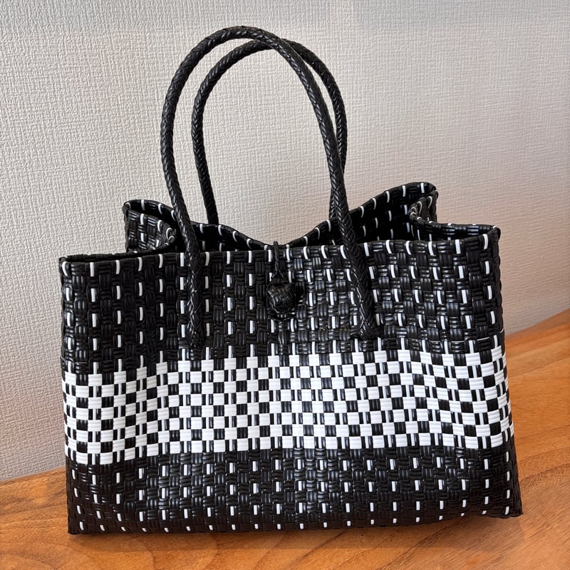 GP ボックストートバッグ L 横型 ＊ブラック✖️ホワイト模様