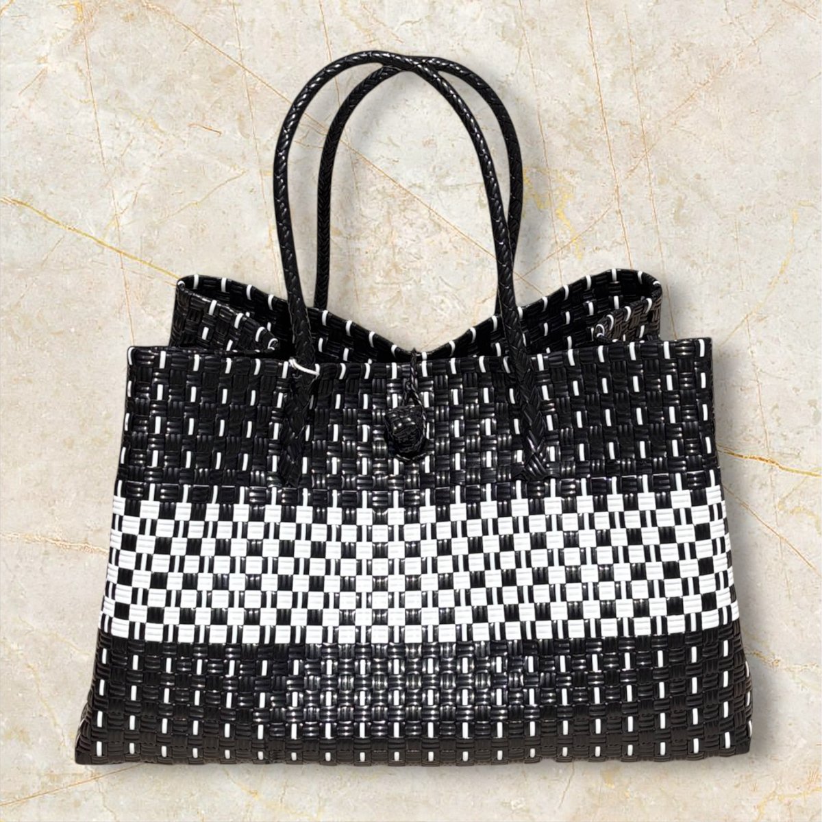 GP ボックストートバッグ L 横型 ＊ブラック✖️ホワイト模様 | true tree