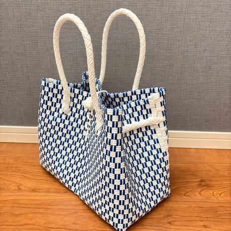 人気商品♦︎GP BOX TOTE ♦︎【ホワイトブロック】（マリンブルー✖️ホワイト）♦︎横型　M