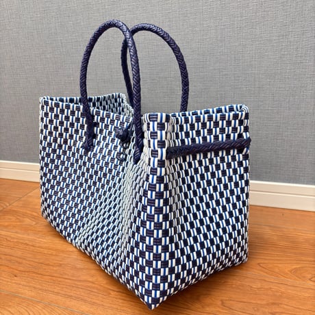 人気カラー　♦︎GP BOX TOTE ♦︎【ネイビーブロック】（ネイビー✖️ホワイト）♦︎横型　M