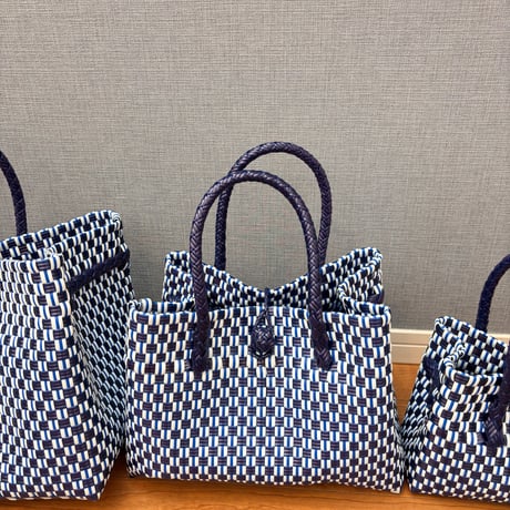 人気カラー　♦︎GP BOX TOTE ♦︎【ネイビーブロック】（ネイビー✖️ホワイト）♦︎横型　M