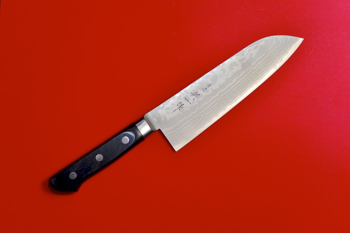 VG10 ダマスカス 三徳包丁185mm 茶柄 G1706E 月光作 Auc VG10 ダマスカス 三徳包丁185mm 茶柄 G1706E 月光作 Auc 日本製 VG10