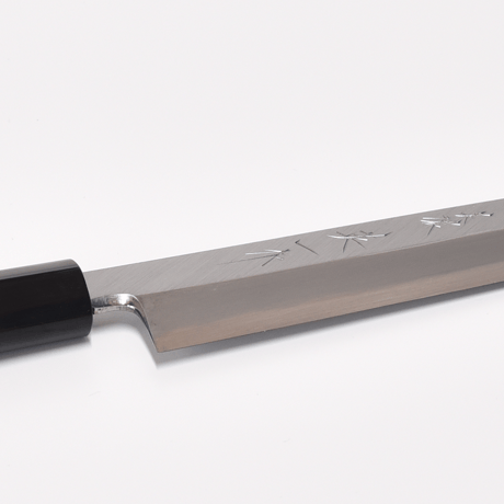 白紙柳刃包丁240mm　本霞研ぎ　水牛栗型（本職用）