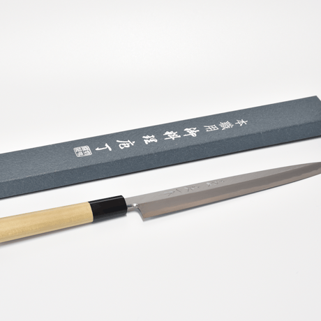 白紙柳刃包丁240mm　本霞研ぎ　水牛栗型（本職用）