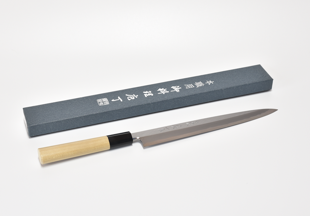 白紙柳刃包丁240mm 本霞研ぎ 水牛栗型（本職用） | マルサ研磨巧業