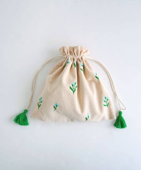 アリ刺繍コーデュロイバッグ