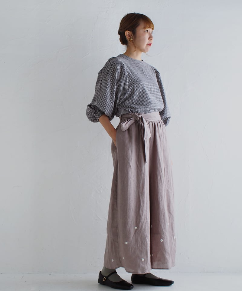 あり刺繍Singリネンワイドパンツ | kapuwa 