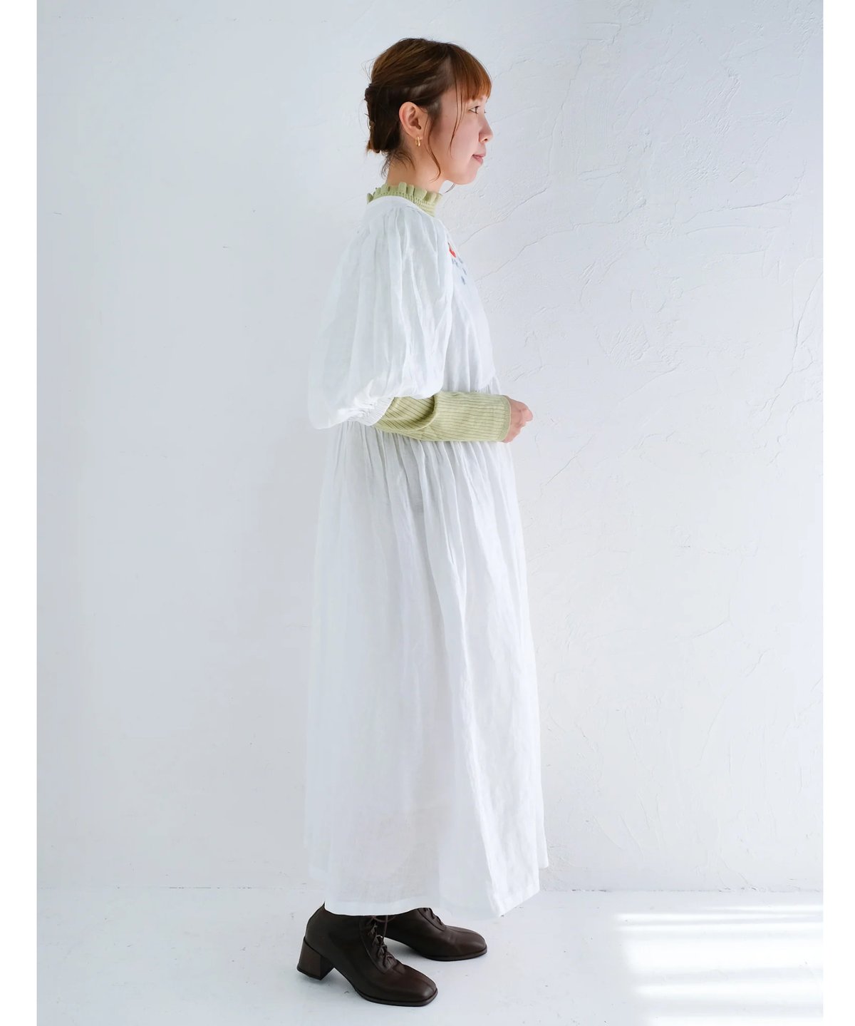 kapuwa あり刺繍 Sing リネンシャツ 長袖 ブラウス 麻