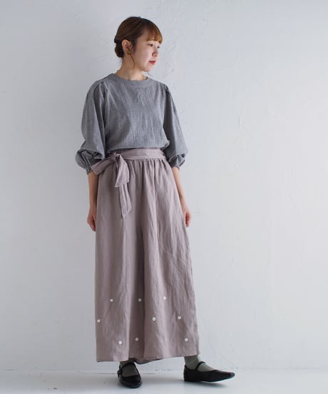 あり刺繍Singリネンワイドパンツ