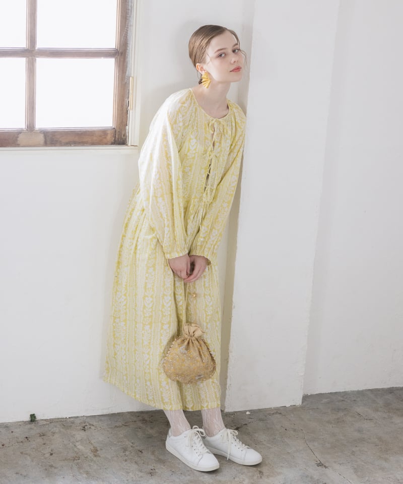 【いいね不要】BUNON Khadi Cotton Silk カディワンピース BUNON Khadi silk polka dots print Back button dress - poooL