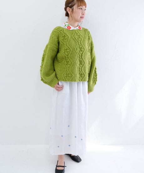 アリ刺繍Singリネンワイドパンツ