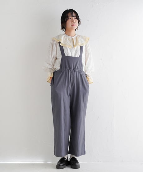 無地コットンモス吊りパンツ
