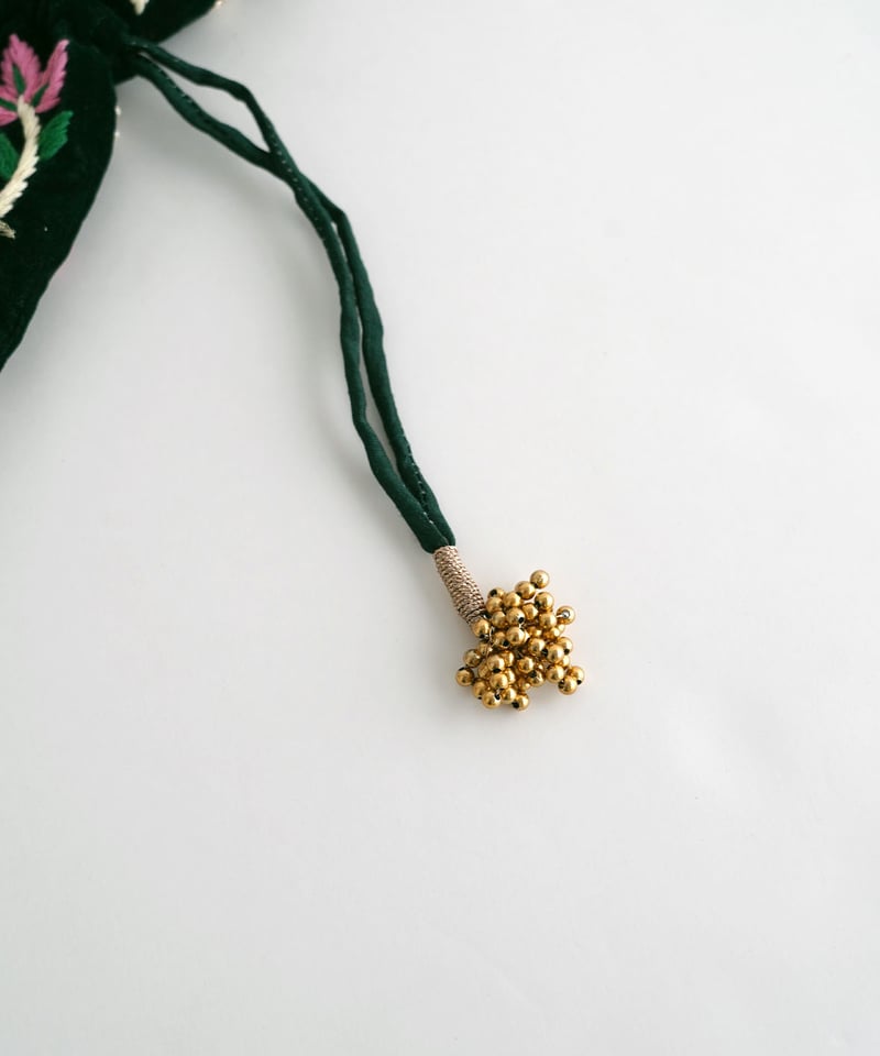 インド雑貨】インドモチーフビーズ刺繍巾着バッグ /green | kapuwa