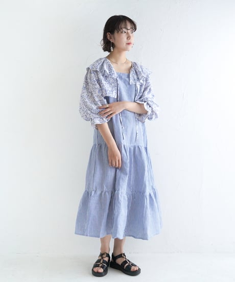 コットンリネン先染めストライプワンピース
