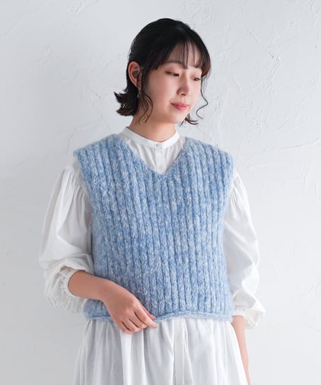 MIXヤーン春色ハンドニットベスト