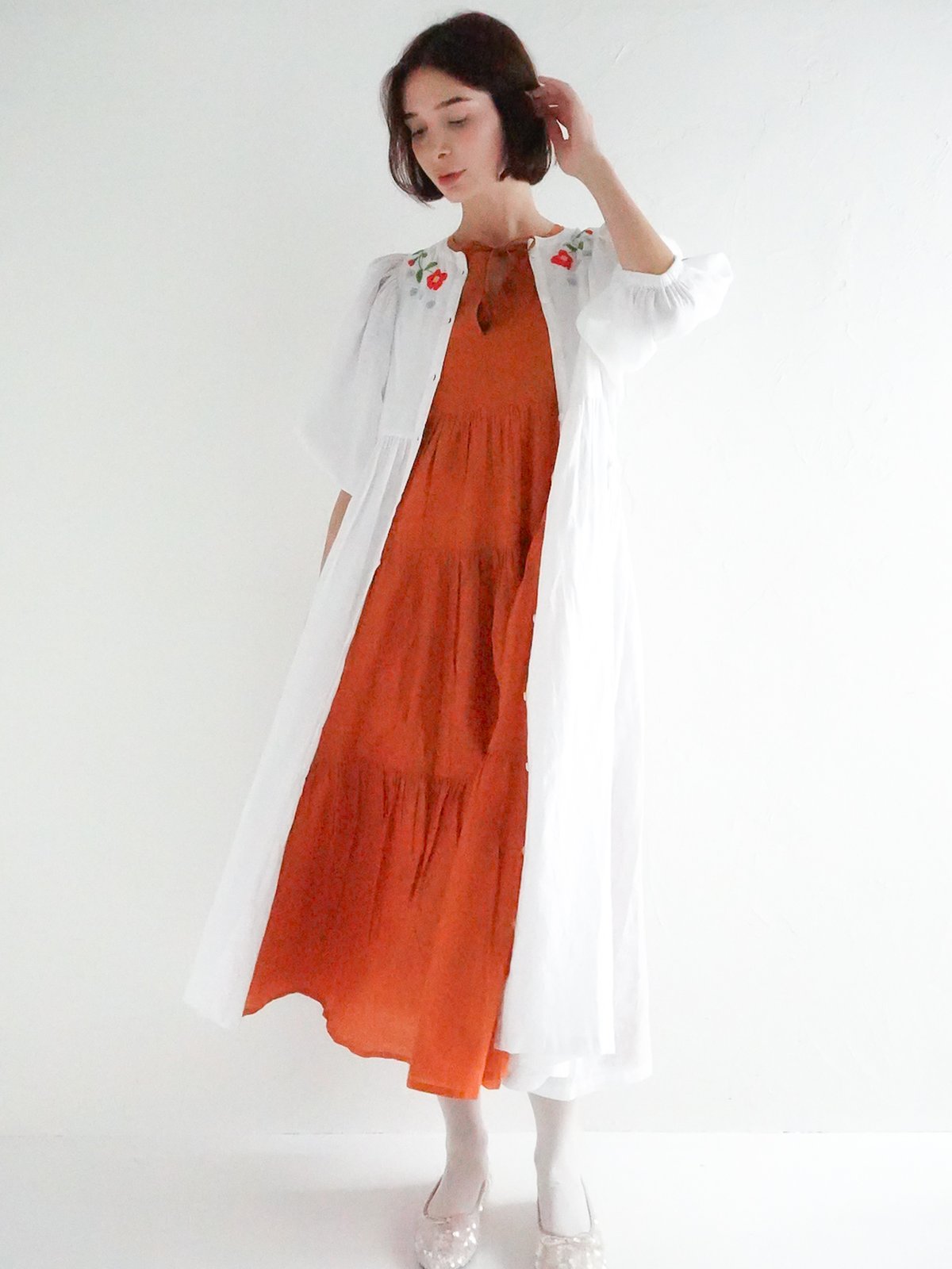 kapuwa あり刺繍 Sing リネンシャツ 長袖 ブラウス 麻