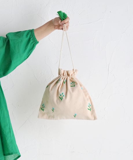 アリ刺繍コーデュロイバッグ