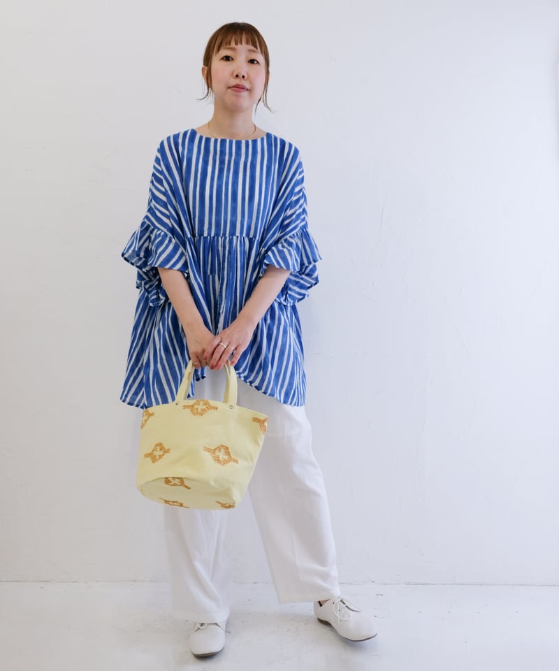 Kapuwa 手織りモスリンギャザーチュニック　ライトグレー kapuwa】美品 / 手織りモスリンギャザーチュニック グレー