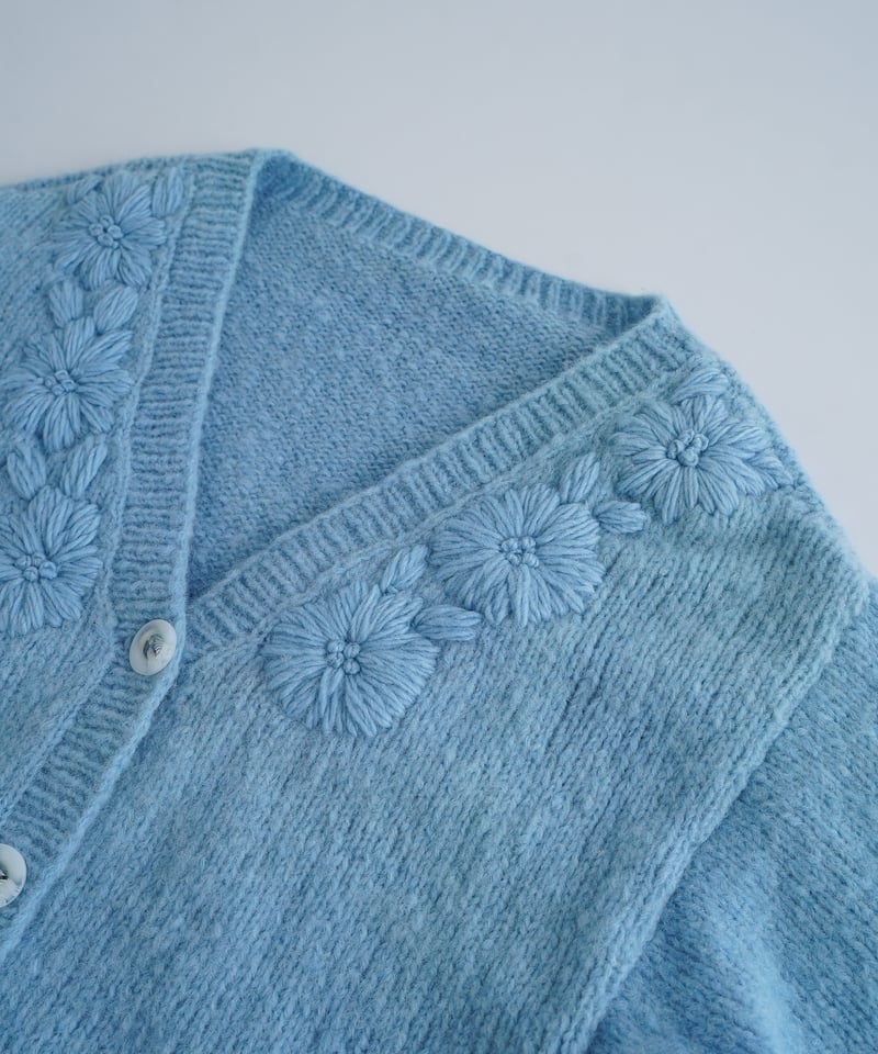 ネパールハンドメイドニット】手編みフラワーモチーフカーディガン
