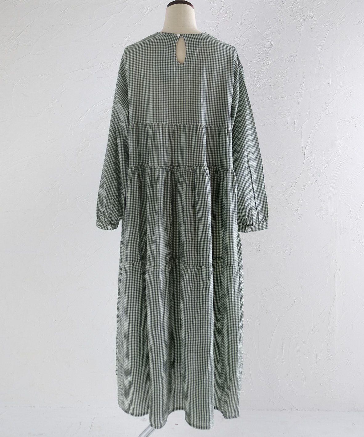 web限定】先染めギンガムチェックカディコットンティアード