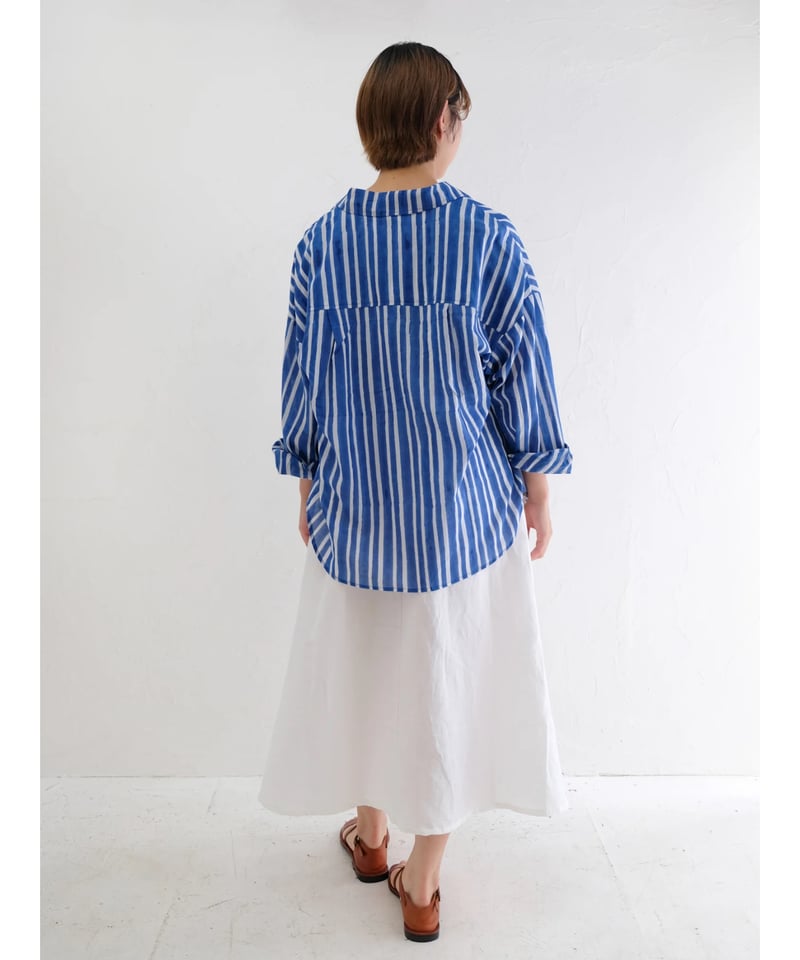 【kapuwa】手織りモスリンオーバーシャツ 綿100% ストライプ kapuwa】手織りモスリンオーバーシャツ 綿100% ストライプ