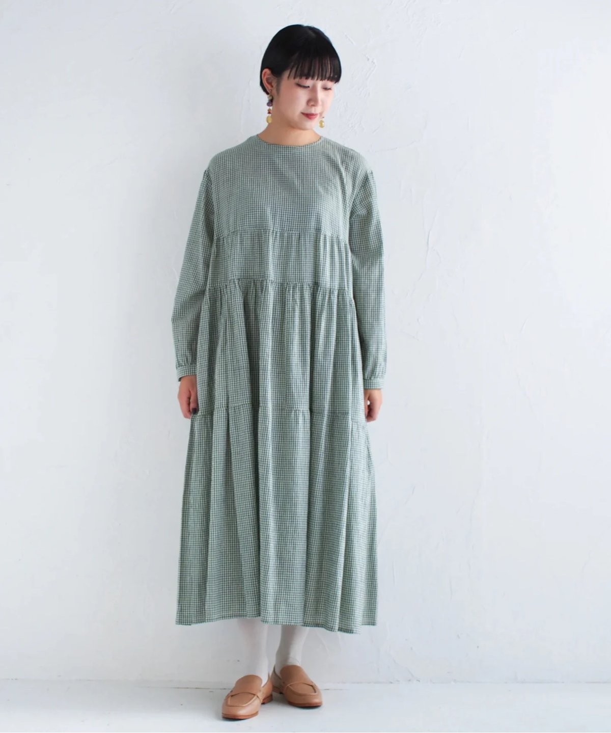 web限定】先染めギンガムチェックカディコットンティアード