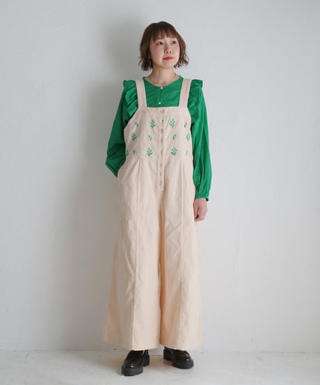 アリ刺繍コーデュロイサロペ