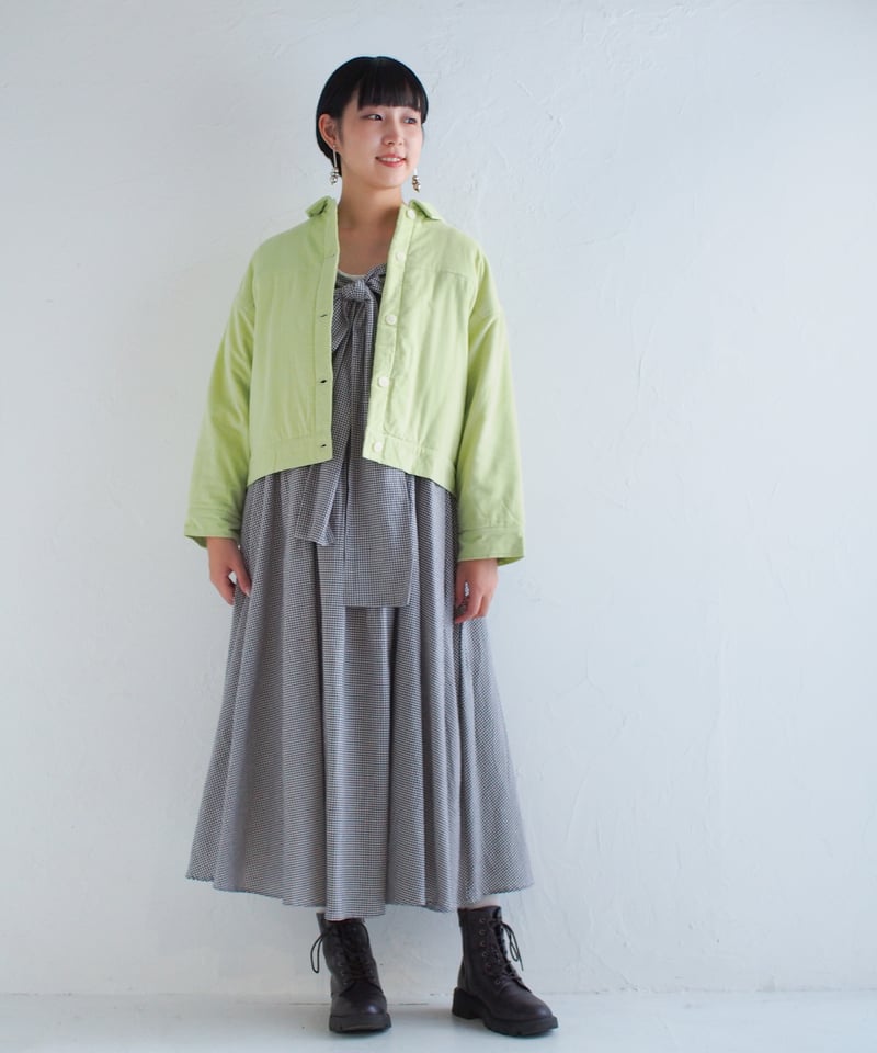 極美品 群言堂 登美 バンドカラー コットンウール ワンピース チェック柄 202404_2種類のチェックから選べるワンピース_綿麻チェック