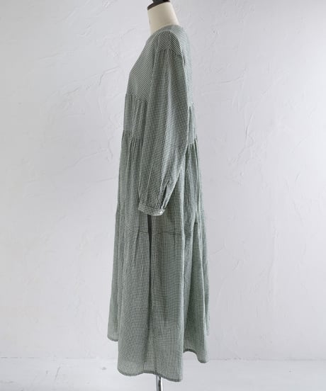 【web限定】先染めギンガムチェックカディコットンティアードワンピース