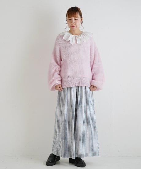 ウールナイロン手編みふんわりプルオーバー