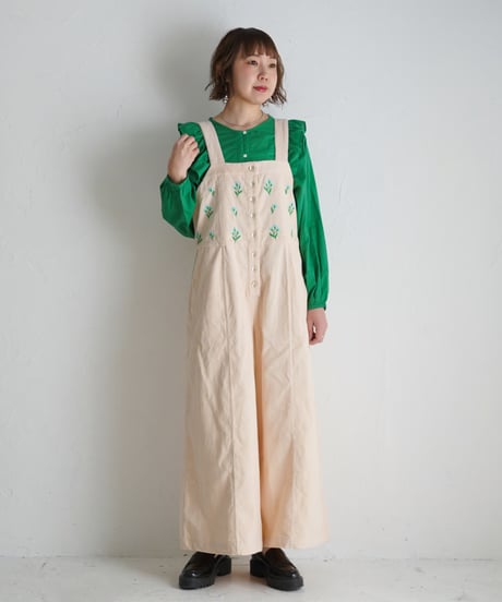 アリ刺繍コーデュロイサロペ