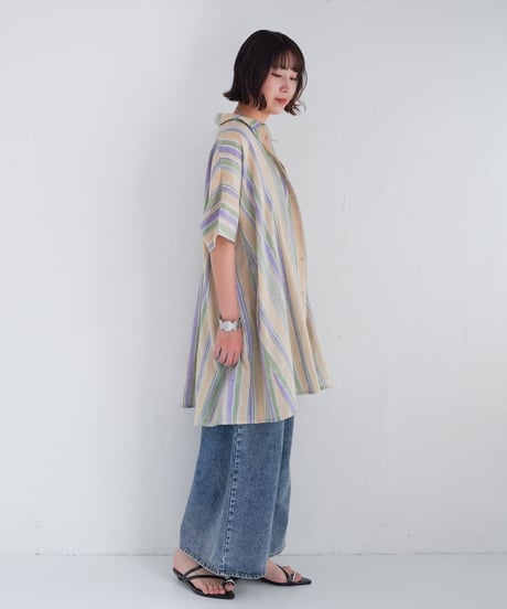 Multi stripeカディシャツチュニック