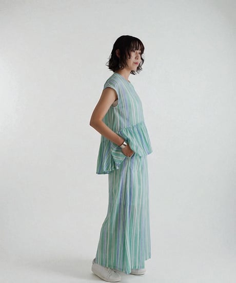 Mix stripeコットンフレンチスリーブPO