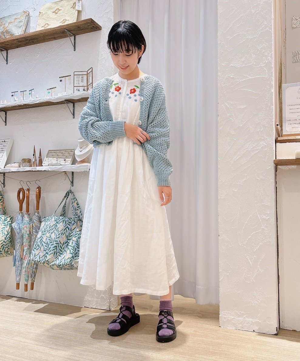 kapuwa あり刺繍 Sing リネンシャツ 長袖 ブラウス 麻