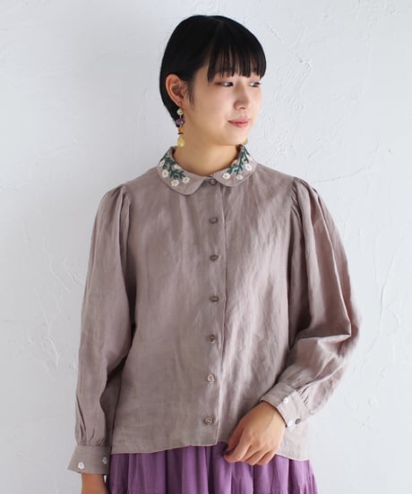 kapuwa あり刺繍 Sing リネンシャツ 長袖 ブラウス 麻 kapuwa あり刺繍