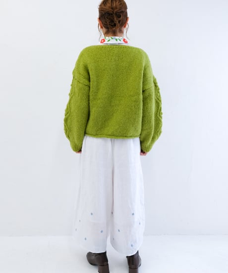 アリ刺繍Singリネンワイドパンツ