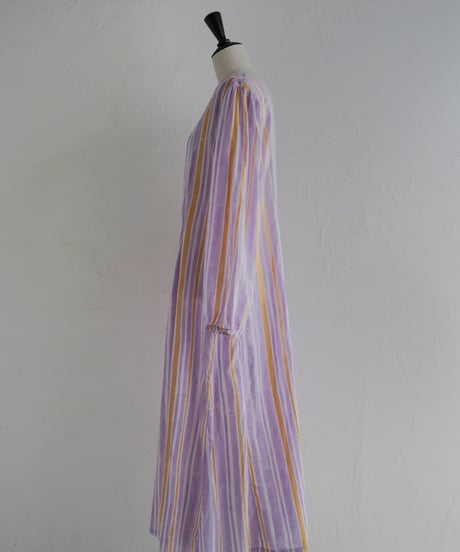 Mix stripeコットンVネックワンピース
