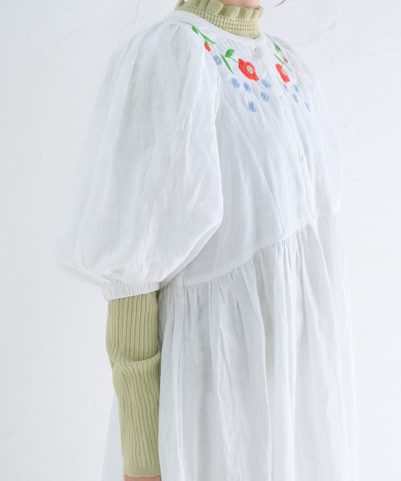 kapuwa あり刺繍 Sing リネンシャツ 長袖 ブラウス 麻