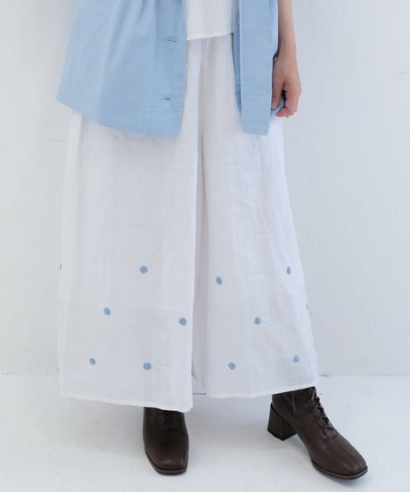 アリ刺繍Singリネンワイドパンツ