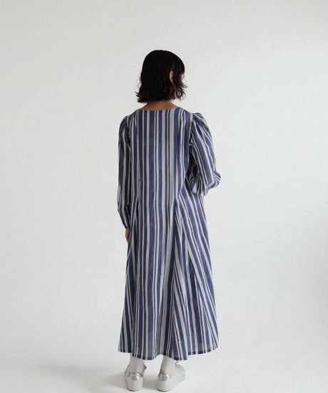 Mix stripeコットンVネックワンピース