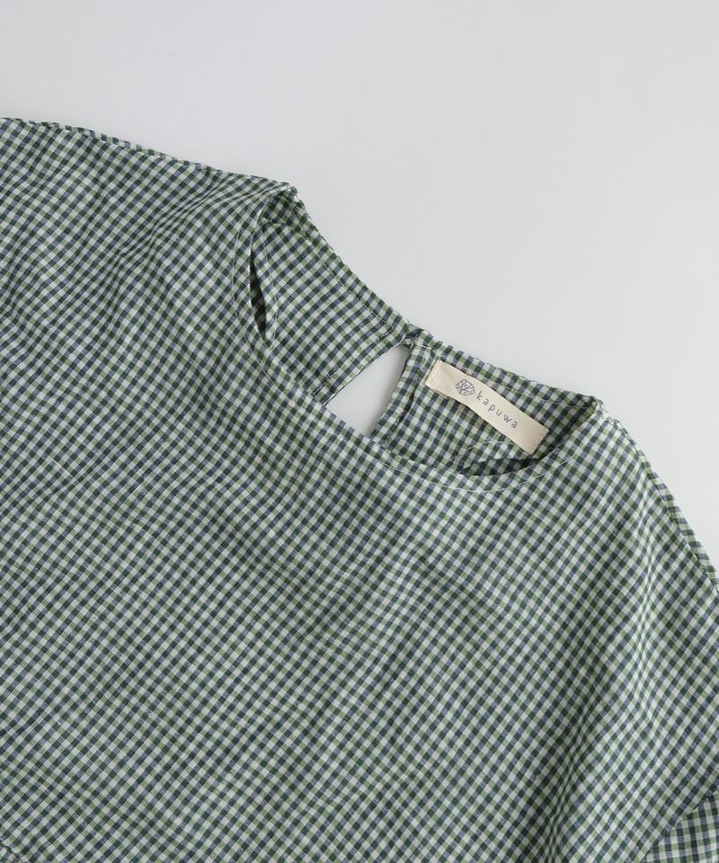 web限定】先染めギンガムチェックカディコットンティアードワンピース  