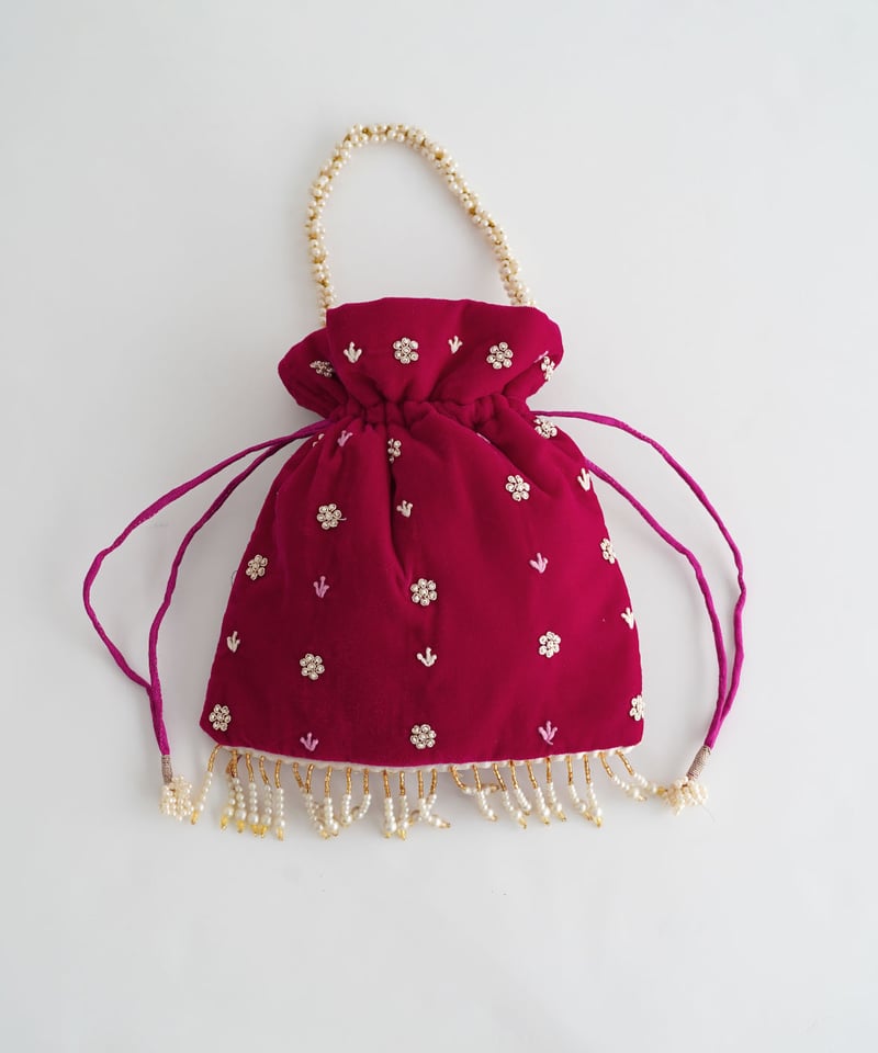 インド雑貨】インドモチーフビーズ刺繍巾着バッグ / pink | kapuwa