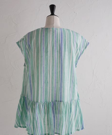Mix stripeコットンフレンチスリーブPO