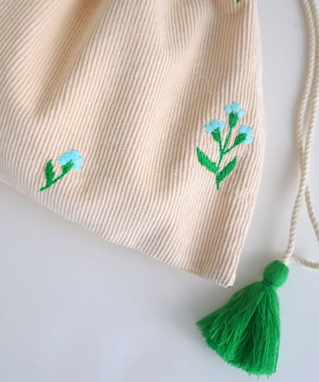アリ刺繍コーデュロイバッグ