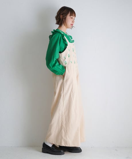 アリ刺繍コーデュロイサロペ