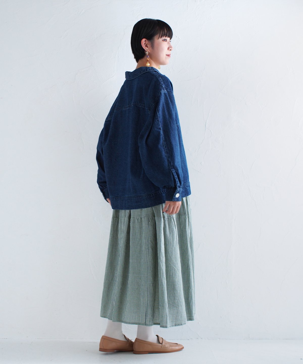 web限定】先染めギンガムチェックカディコットンティアード