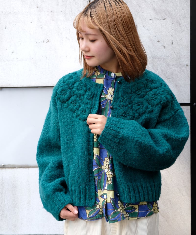 ウールナイロンフラワーカーディガン | kapuwa